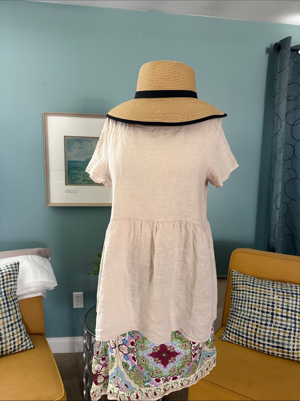 Francesca Bettini Made in Italy 100% Linen Babydoll Tunic Top S
